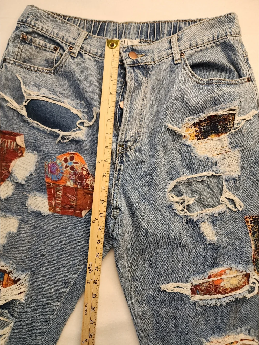 OH! Vintage Patchwork Womens Jeans Hippie Festival Concert High Waist Size XL - Picture 7 of 12